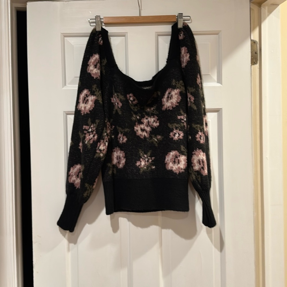 Anthropologie Floral Puff Sleeve Sweater